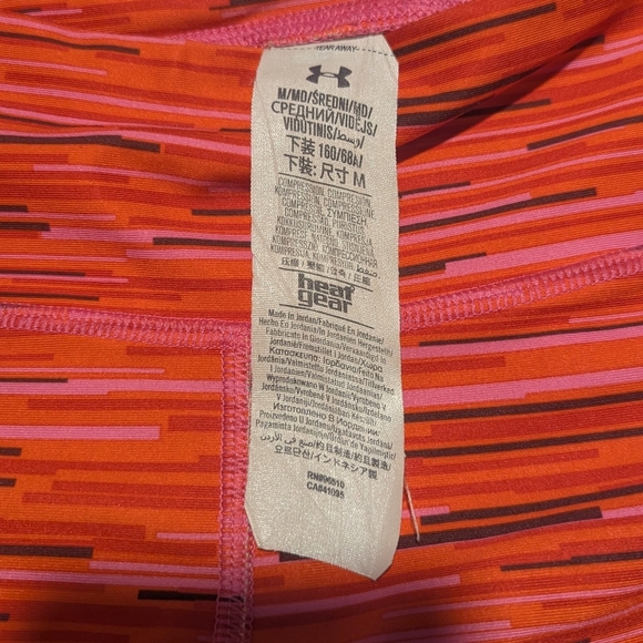 Under Armour Women's Medium Leggings Orange Striped Heatgear - Picture 3 of 3